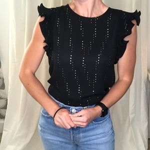 Who What Wear Black Ruffle Sleeve Top